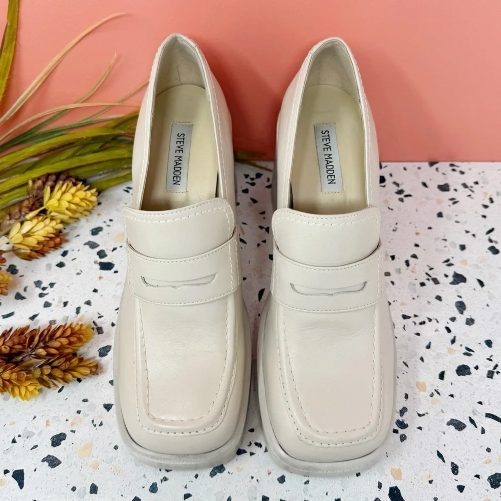Steve Madden Fulfill Cream Chunky 90s Y2K Platflorm Women’s Heeled Loafers Sz 10